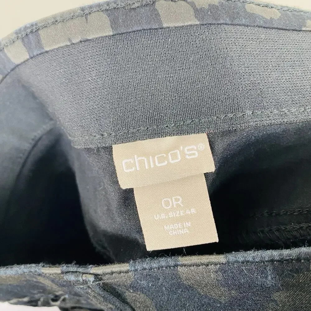 Chico's Jeggings 4 0 Black Leopard Print Coated Secret Stretch Skinny Jeans